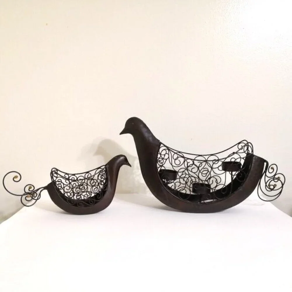 Pier 1 Metal Artsy Bird Votive/ Tea Light Candle Holder Set of 2